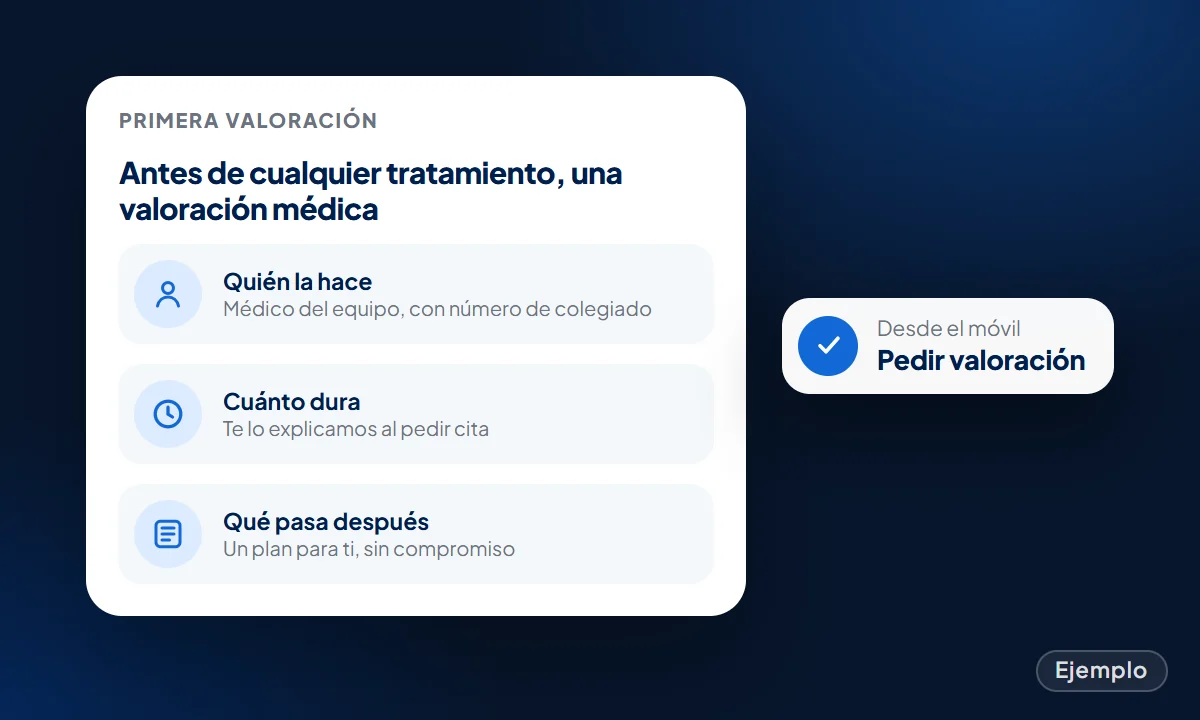 Ejemplo: la primera valoración explicada en la web: quién la hace, cuánto dura y qué pasa después
