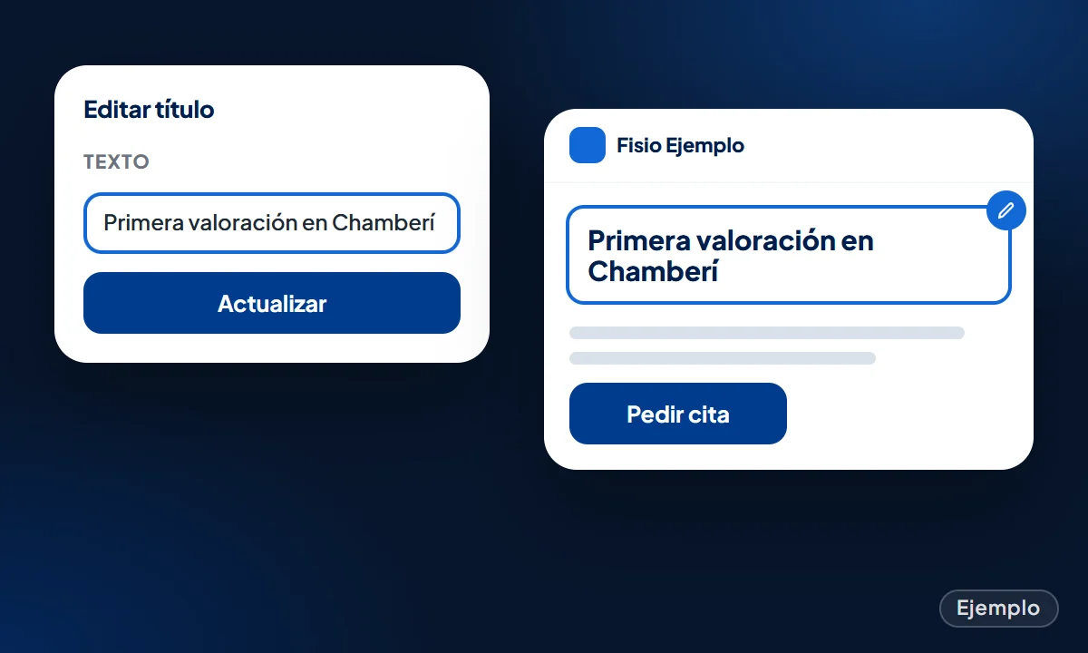Ejemplo: el cliente cambia el título de su web en el editor y lo ve actualizado